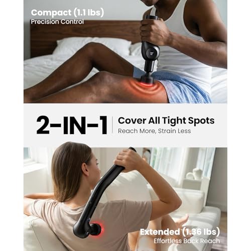 BOB AND BRAD 2-in-1 Massage Gun with Heat & Red Light Soothing L7 Ultra Massage Gun with Extension Handle &Adjustable Angl...