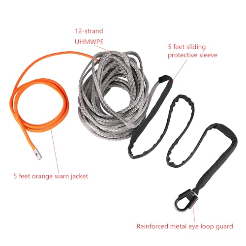 Ucreative 1/4 Inch x 50 Feet Synthetic Winch Rope 10,000LBs Line Cable with Reinforced Hook and Stopper for ATV UTV (Gray)