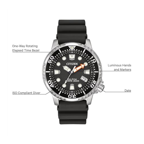 Citizen Promaster Dive Eco-Drive Watch, 3-Hand Date, ISO Certified, Luminous Hands and Markers, Rotating Bezel