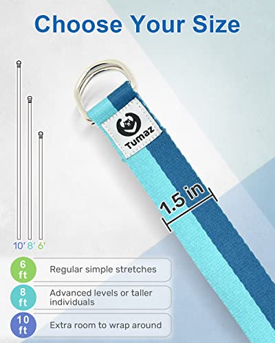 Tumaz Yoga Strap/Stretch Bands [15+ Colors, 6/8/10 Feet Options] with Extra Safe Adjustable D-Ring Buckle, Durable and Com...