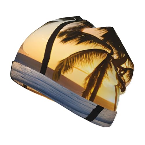 Hawaii Sunbeams Print Beanie Hat Soft Thermal Cap Winter Headwear for Cold Indoor Outdoor Activities Black