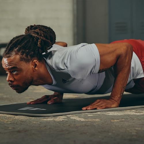 adidas 10mm Extra Thick Training Mat with Carrying Strap and Non-Slip Textured Base - Cushioned Workout Mat for Home Gym, ...