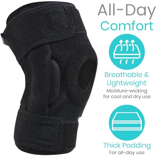 Vive Hinged Knee Brace - Relieves ACL, MCL, Meniscus Tear - Lightweight, Comfortable, Breathable Open Patella Wrap with Si...