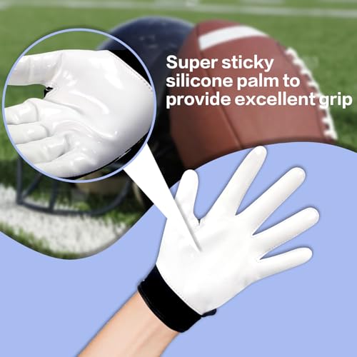 GOWISDOM Youth Football Receiver Gloves, Kids Silicone Grip Football Gloves for Boys Girls with Super Stick