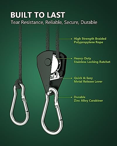 STAYGROW 4-Pack 1/8" Adjustable Rope Hanger, Heavy Duty Ratchet Tie Down Strap with Reinforced Metal Gear, Ratcheting Pull...