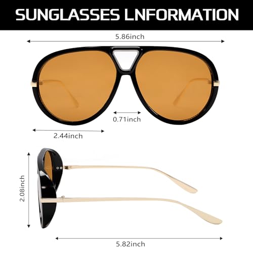 GUVIVI Retro Gold Aviator Sunglasses for Women Men, 2026 Metal Oversized 70s Aviators Black Sun Glasses