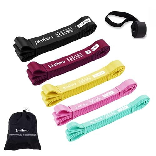 JOINTHERA Premium Latex Free Resistance Bands for Working Out - Set of 5 + Carrying Bag | Non Latex Pull Up Loop Workout B...