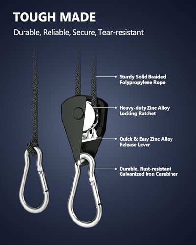 VIPARSPECTRA Retractable Heavy Duty Ratchet Tie Down Straps [4 Pack, 8ft, 75lbs/Pack], Rope Pulley System Rollers with Car...