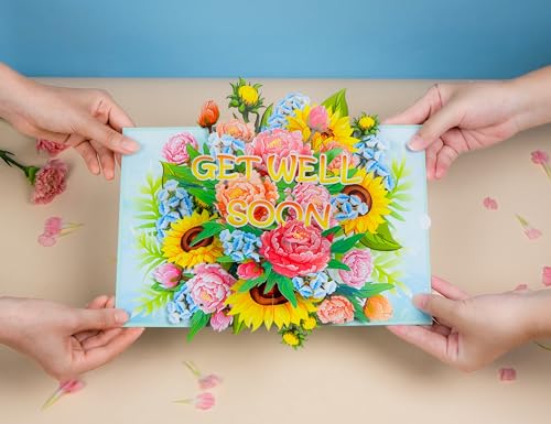 PQ Bees Get Well Pop Up Cards for Women, 3D Encouragement Get Better Soon Card, Colorful Thinking of you 3D for Speedy Sur...