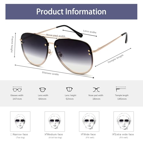 VIVIENFANG Trendy Oversized Aviator Sunglasses Womens, Retro Cute Big Shades Women's Fashion Sun Glasses UV Protection VF2203