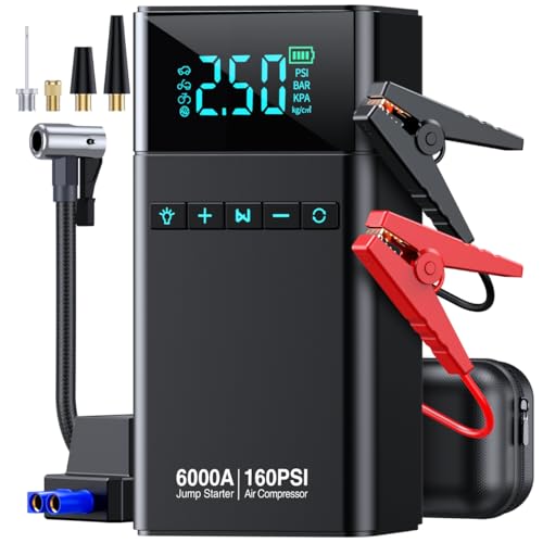 CZKBG 10-in-1 Portable Car Battery Jump Starter with Air Compressor, 6000A 160PSI Portable Car Jumper Starter (All Gas 12L...