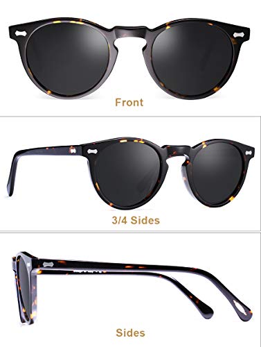CARFIA Retro Polarized Sunglasses for Men UV400 Protection Handmade Acetate Round Frame CA5288L