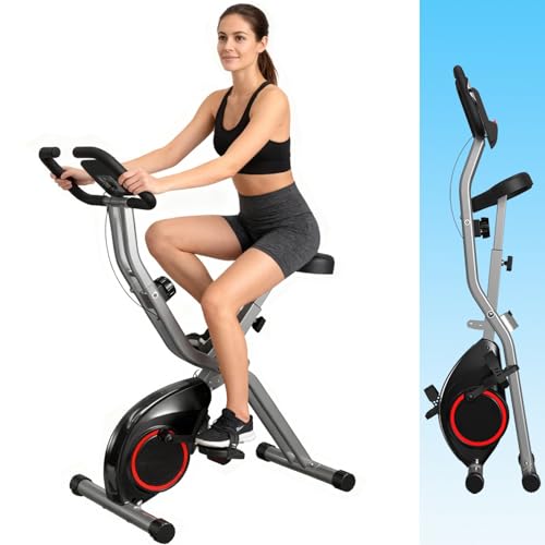 Foldable Exercise Bike for Small Apartments, Stationary Bikes for Home, Indoor Portable Cycling Bike with 16-Level Magneti...