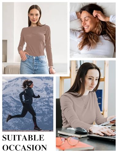 HOPLYNN 5 Pack Womens Long Sleeve Thermal Shirts Crew Neck Double Sided Fleece Lined Baselayer Tops for Cold Weather