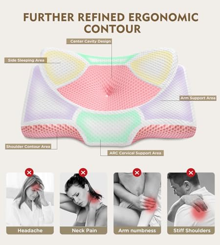 Osteo Cervical Pillow for Neck Pain Relief, Hollow Design Odorless Memory Foam Pillows with Cooling Case, Adjustable Ortho...