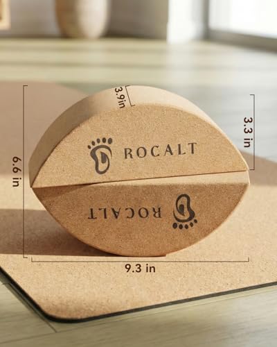 Rocalt 2 Pack Cork Yoga Blocks, Half Moon Yoga Block & Calf Stretching, Cork Foot Stretcher for Plantar Fasciitis Relief, ...