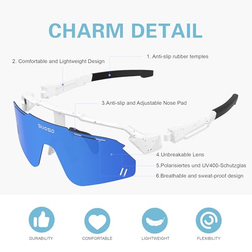 suoso Kids Sports Polarized Sunglasses: Youth Baseball Sun Glasses Cycling Glasses for Boys Girls Age 6-12 Lightweight TR90
