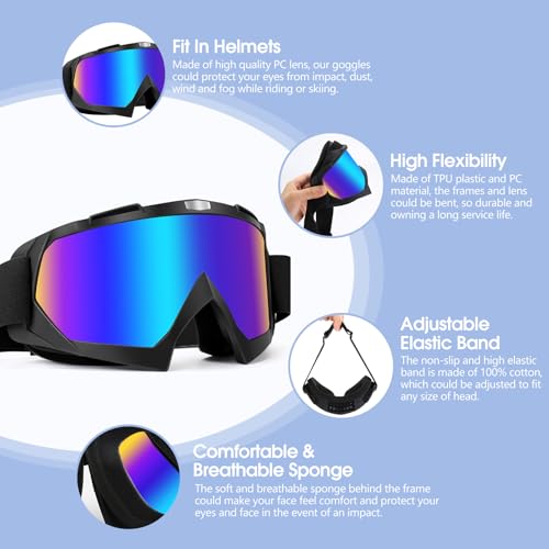 Lievermo Motorcycle Goggles Dirt Bike Goggles 2 Pack ATV Off-Road Riding Motocross Ski Goggles
