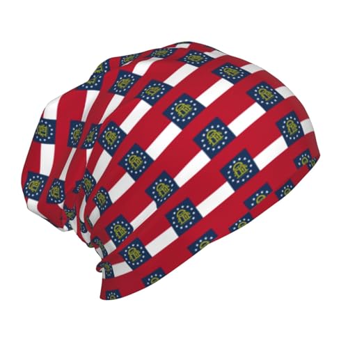 Georgia Flag Print Beanie Hat Soft Thermal Cap Winter Headwear for Cold Indoor Outdoor Activities Black