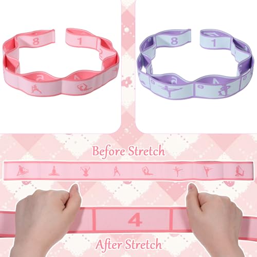 Adjustable Stretch Strap, 2 Pcs Elastic Yoga Stretching Strap with Loops 8-Loop Dance Stretch Band Stretching Bands for Fl...
