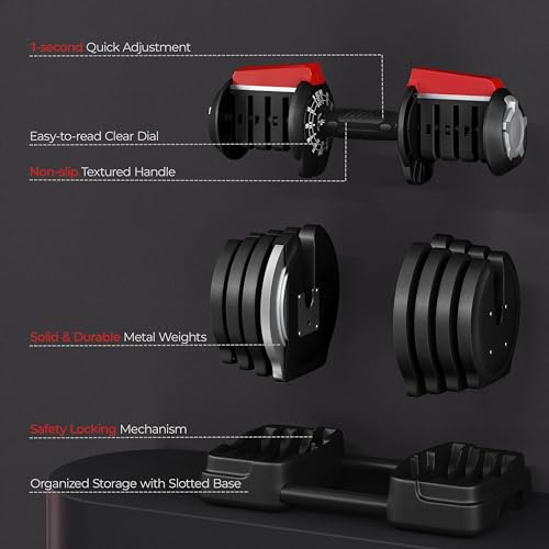 Yaheetech Adjustable Dumbbell Set Free Weight Dumbbells 40lbs/52.5lbs/90lbs Fast Adjust Dumbbells Dumbbell Weight Set, wit...