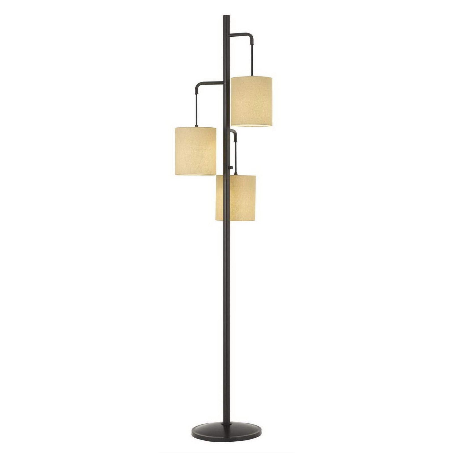 Homeroots Three Light Traditional Floor Lamp, 72 In., Metal, Beige Drum Shade, Bronze Finish