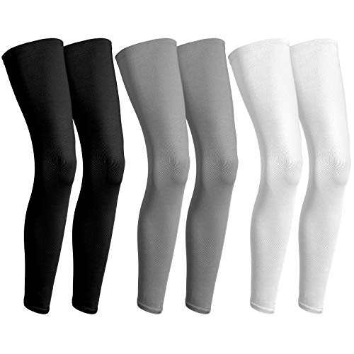 Geyoga 3 Pairs Compression Leg Sleeves Full Length Long Knee UV Protection Sleeves for Outdoor Sports Cycling Football