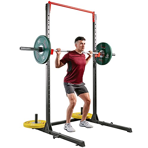Sunny Health & Fitness Power Cage and Squat Rack In High Weight Capacity with J-Hooks, Adjustable Pull Up Bar, Weight Plat...