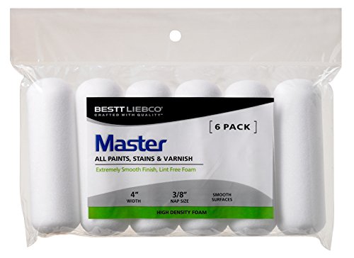 Bestt Liebco 559424600 Master White Foam Mini Roller, 6 Pack, 4 inch x 3/8 inch