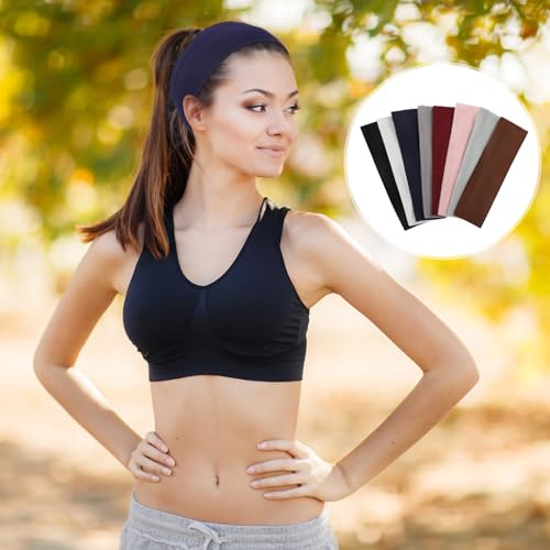 Fishinsea 8 Pack Sport Headbands for Women, Elastic Soft Fabric Non-Slip Hair Bands Hair Warp for Daily Workout Yoga Runni...