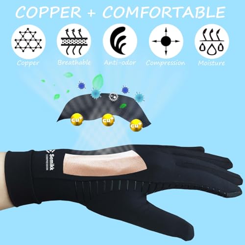 2 Pairs Compression Full Finger Arthritis Gloves, Copper Glove with Touch Screen Fingers for Everyday Support, Hand Joint ...