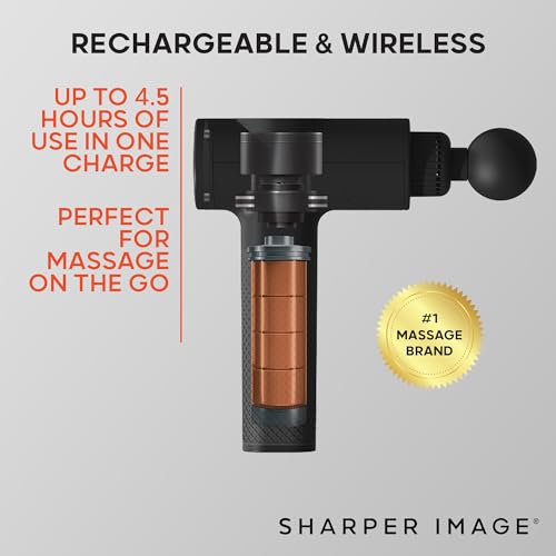 Sharper Image Deep Tissue Percussion Massage Gun, Powerboost Rechargeable Handheld Massager, 6 Adjustable Speeds, 5 Attach...