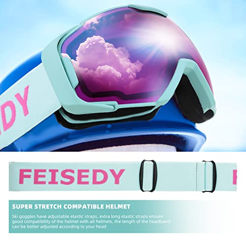 FEISEDY Ski Goggles, OTG Snow Sport Goggles for Adult Youth, Anti-Fog UV400 Protection Bendable Dual-Lenses B2961