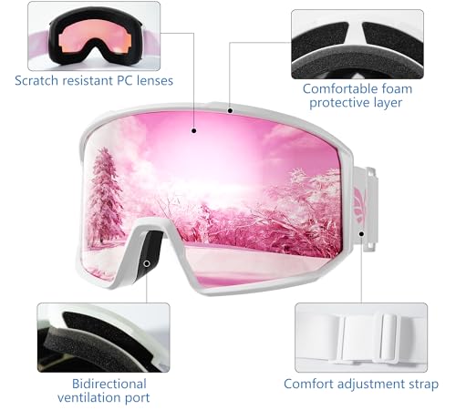 AzureWings Ski Goggles,Snowboard Goggles for Men Women Adults Youth,Over Glasses OTG/100% UV Protection/Anti-fog/Wide Vision