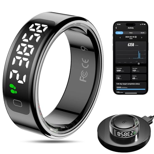 MagLoop Smart Ring Health Tracker for Men/Women with LED Dispay Screen,Fitness Ring Sleep Tracker,Fast Charging,for Pedome...