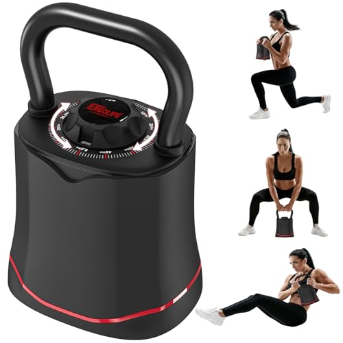 ERGOLIFE 6.5LB-40LB Adjustable Kettlebell Set, 6-in-1 Quick Weight Change, Space-Saving Weight Set for Home Gym Strength T...