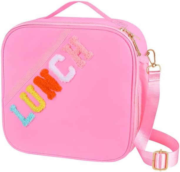 Lunch Bag Kids,Insulated Lunch Bag With Adjustable Shoulder Strap,Reusable Lunch Bag for Kids, Girls,Boys, lunch Bag Women,Preppy Lunch Box for School,Travel, Picnic (pink)