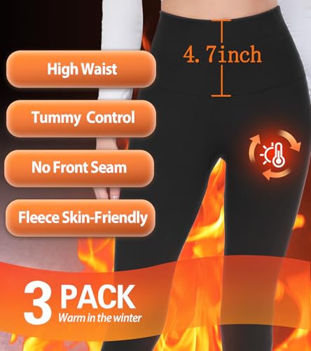 FULLSOFT 3 Pack Seamless Fleece Lined Leggings Women High Waisted Workout Winter Warm Thermal Yoga Pants
