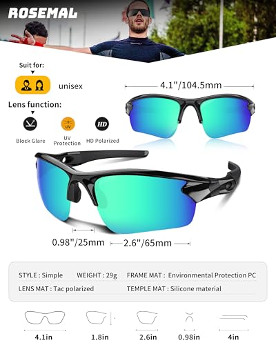 Rosemal Polarized Sunglasses for Men Women Running Sunglasses Sports Cycling Driving Fishing Baseball Golf TAC UV400 TR90