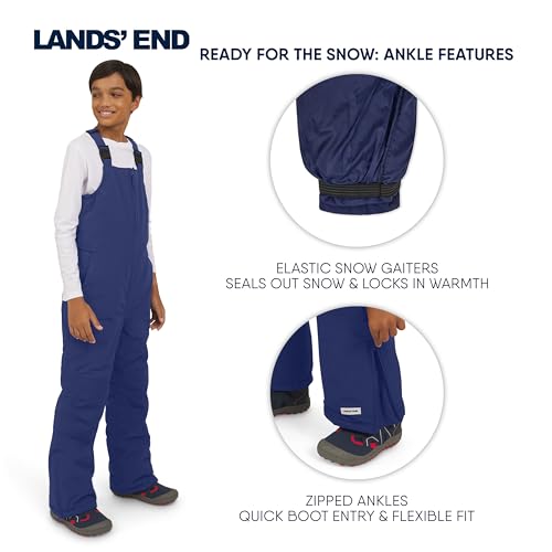 Lands' End Unisex Kids Squall Waterproof Adjustable Insulated Iron Knee Snow Bib Overalls