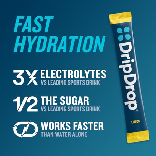 DripDrop Hydration Packets - Lemon - Single Serve Electrolytes Powder Drink Mix - Non-GMO, Gluten Free, Vegan - 32 Sticks