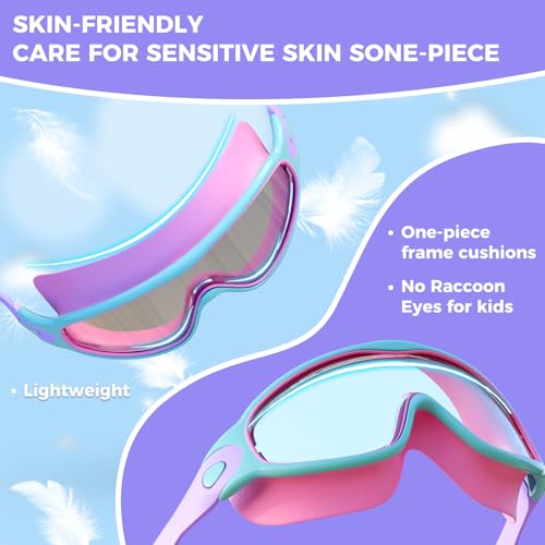 CMBJJU 3 Pack Swimming Goggles, Kid Goggles with Earplugs Large Frame Anti-Fog/UV Wide View Swim Goggles Boys Girls 4-12