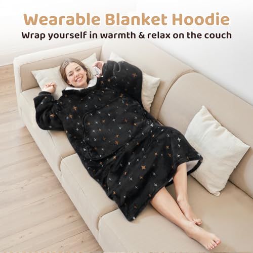 Mewaii Wearable Blanket Hoodie for Adults, Warm Sherpa & Soft Flannel Long Sweatshirt with Giant Pocket, Cozy Gifts for Women