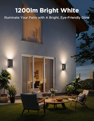 Govee Outdoor UpDown Wall Light, 2 Pack, 1200LM RGBICWW Smart Porch Lights Outdoor with 64 Scene Modes, IP66 Waterproof Wa...