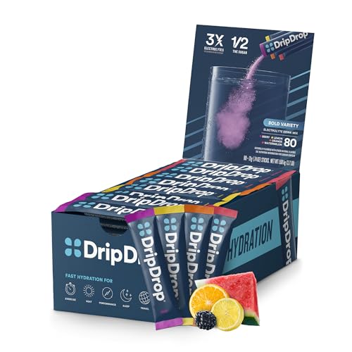 DripDrop Hydration Packets - Bold Variety Pack - Single Serve Electrolytes Powder Drink Mix - Watermelon, Berry, Lemon, Or...