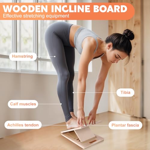 Slant Board for Calf Stretching, Adjustable Wooden Calf Stretcher Incline Board, Calf Stretch Board for Squats Leg Knees H...