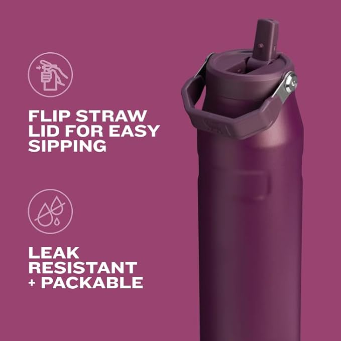 Stanley IceFlow Flip Straw 2.0 Water Bottle 36 OZ | Built-In Straw with Larger Opening | Lightweight & Leak-Resistant | Insulated Stainless Steel | BPA-Free | Frost