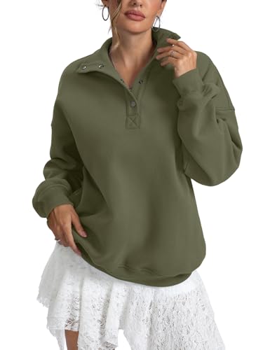 EasyGala Womens Fleece Sweatshirts Oversized Henley Neck Long Sleeve Button Pullover Tops Trendy Outfits Clothes 2026