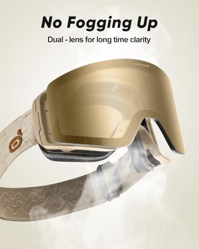 Odoland Photochromic Ski Goggles for Men Women Adult, Snow Snowboard Goggles with Pattern Strap for All Day Skiing Sports