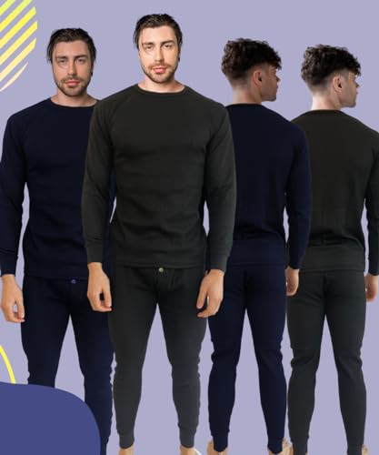 BROOKLYN VERTICAL Mens 2-Piece Waffle Thermals Set | Long Sleeve Shirt, Pants | Thermal Base Layer Set for Cold Weather